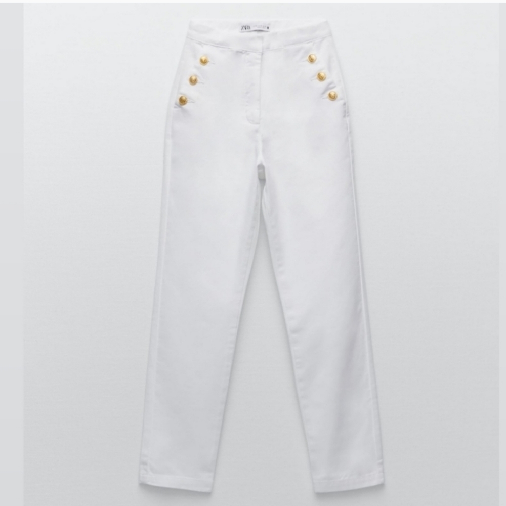 Zara straight leg pants with gold buttons